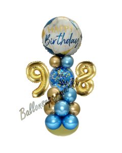 LED Ballondeko zum 98. Geburtstag in Blau und Gold