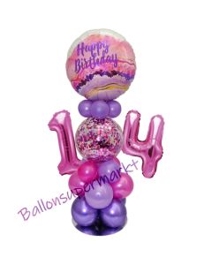 LED Ballondeko zum 14. Geburtstag in Pink und Lila