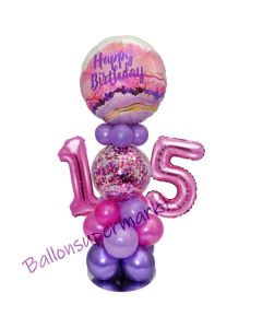 LED Ballondeko zum 15. Geburtstag in Pink und Lila