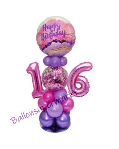 LED Ballondeko zum 16. Geburtstag in Pink und Lila