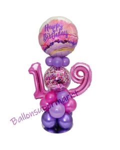 LED Ballondeko zum 19. Geburtstag in Pink und Lila