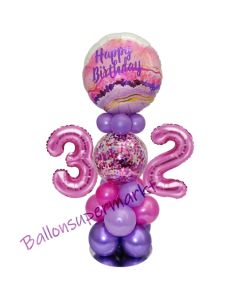 LED Ballondeko zum 32. Geburtstag in Pink und Lila