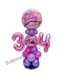 LED Ballondeko zum 34. Geburtstag in Pink und Lila