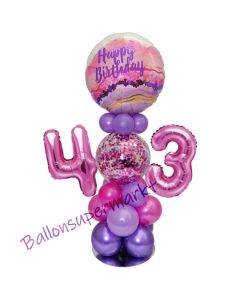 LED Ballondeko zum 43. Geburtstag in Pink und Lila