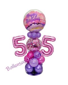 LED Ballondeko zum 55. Geburtstag in Pink und Lila