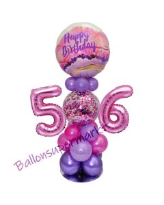 LED Ballondeko zum 56. Geburtstag in Pink und Lila