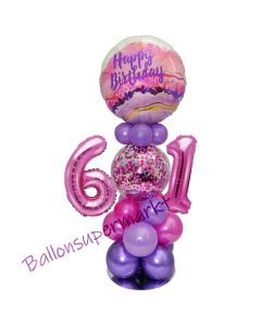 LED Ballondeko zum 61. Geburtstag in Pink und Lila