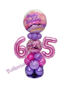 LED Ballondeko zum 65. Geburtstag in Pink und Lila