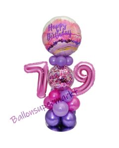 LED Ballondeko zum 79. Geburtstag in Pink und Lila