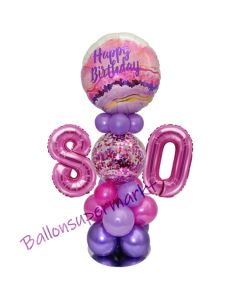 LED Ballondeko zum 80. Geburtstag in Pink und Lila