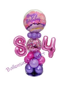 LED Ballondeko zum 84. Geburtstag in Pink und Lila