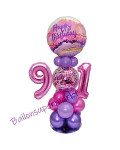 LED Ballondeko zum 91. Geburtstag in Pink und Lila