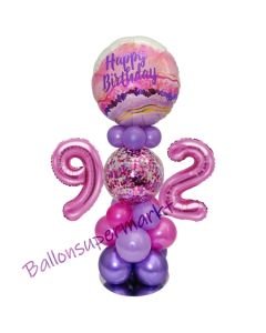 LED Ballondeko zum 92. Geburtstag in Pink und Lila