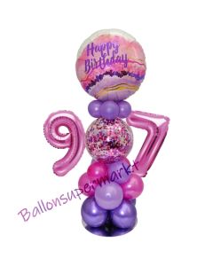 LED Ballondeko zum 97. Geburtstag in Pink und Lila