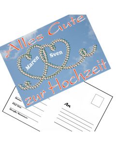 Ballonweitflugkarten Alles Gute zur Hochzeit, personalisiert mit Namen und Anschrift