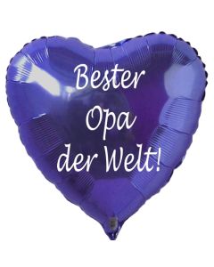 Bester Opa der Welt! Blauer Luftballon in Herzform aus Folie mit Helium