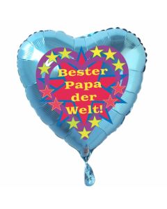 Herzluftballon zum Vatertag. Bester Papa der Welt! Türkis, 45 cm inklusive Ballongas Helium