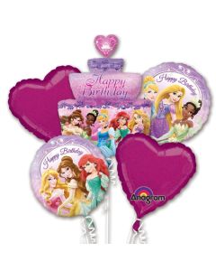 Luftballon-Bouquet Disney Princess, 5 Folienballons zum Kindergeburtstag mit Helium
