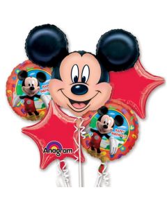 Luftballon-Bouquet Mickey Mouse, 5 Folienballons zum Kindergeburtstag mit Helium