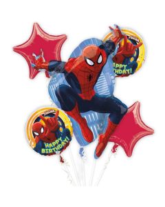 Luftballon-Bouquet Spider-Man, 5 Folienballons zum Kindergeburtstag mit Helium