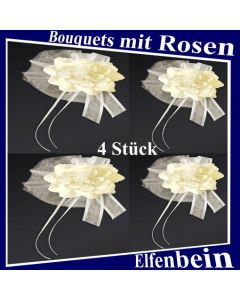 4 Bouquets mit Rosen in Elfenbein, Hochzeitsauto Türdekoration, Dekoration Hochzeit