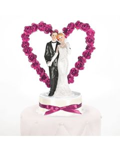 Brautpaar vor Rosenherz, pink, Dekoration Hochzeitstorte