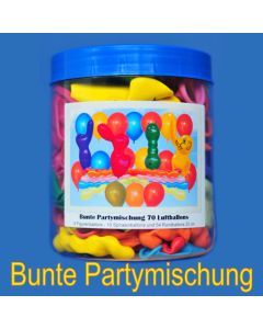Bunte Partymischung, Dose mit 70 Luftballons zur Partydekoration