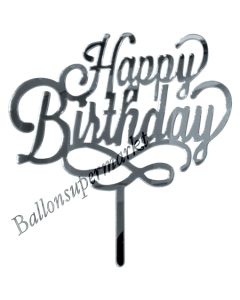 Spiegel Cake Topper Happy Birthday kursiv, Tortendeko zum Geburtstag