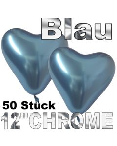 Chrome Herzluftballons 33 cm Blau, 50 Stück
