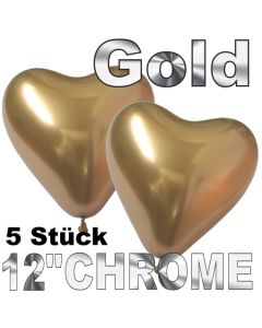 Chrome Herzluftballons 33 cm Gold, 5 Stück