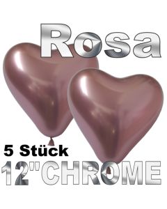 Chrome Herzluftballons 33 cm Rosa, 5 Stück
