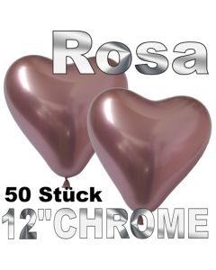 Chrome Herzluftballons 33 cm Rosa, 50 Stück