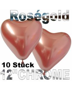 Chrome Herzluftballons 33 cm Roségold, 10 Stück