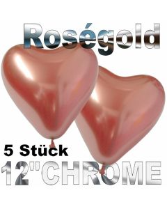 Chrome Herzluftballons 33 cm Roségold, 5 Stück