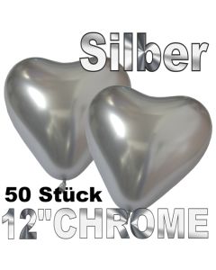 Chrome Herzluftballons 33 cm Silber, 50 Stück