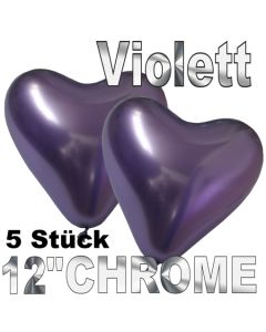 Chrome Herzluftballons 33 cm Violett, 5 Stück
