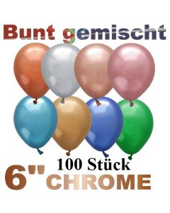Chrome Luftballons 15 cm bunt gemischt, 100 Stück