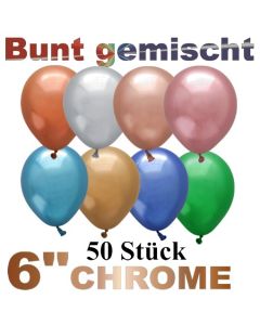 Chrome Luftballons 15 cm bunt gemischt, 50 Stück