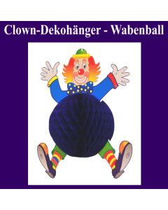 Dekorationshänger Clown mit blauem Wabenball, 40 cm groß, Festdeko, Partydekoration, Karneval, Fasching, Kinderkarneval, Kindergeburtstag, Kinderfest