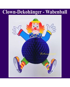 Dekorationshänger Clown mit blauem Wabenball, Festdeko, Partydekoration, Karneval, Fasching, Kinderkarneval, Kindergeburtstag, Kinderfest