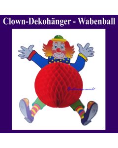 Dekorationshänger Clown mit rotem Wabenball, 40 cm, Festdeko, Partydekoration, Karneval, Fasching, Kinderkarneval, Kindergeburtstag, Kinderfest
