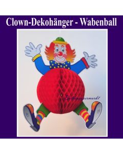 Dekorationshänger Clown mit rotem Wabenball, Festdeko, Partydekoration, Karneval, Fasching, Kinderkarneval, Kindergeburtstag, Kinderfest