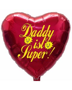 Herzluftballon zum Vatertag. Daddy ist Super! Burgund, 45 cm inklusive Ballongas Helium
