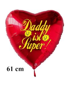 Herzluftballon zum Vatertag. Daddy ist Super! Rot, 61 cm ohne Ballongas Helium