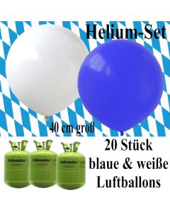 Oktoberfest Dekoration Helium Set, 20 blaue und weiße Heliumballons mit 3 Helium Einwegbehältern