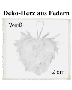 Herz aus Federn in Weiß, 12 cm