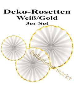 Glänzende Deko-Rosetten, Weiß-Gold, 3 Stück-Set