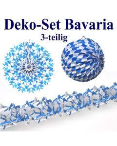 Dekoration 3-teilig, Deko-Set, Bayrische Rauten, Rosette, Lampion und Festgirlande