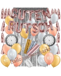 Silvester Dekorations-Set mit Ballons Guten Rutsch Rose Gold, Silver & Gold, 27 Teile