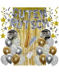 Silvester Dekorations-Set mit Ballons Guten Rutsch Silver & Gold, 35 Teile